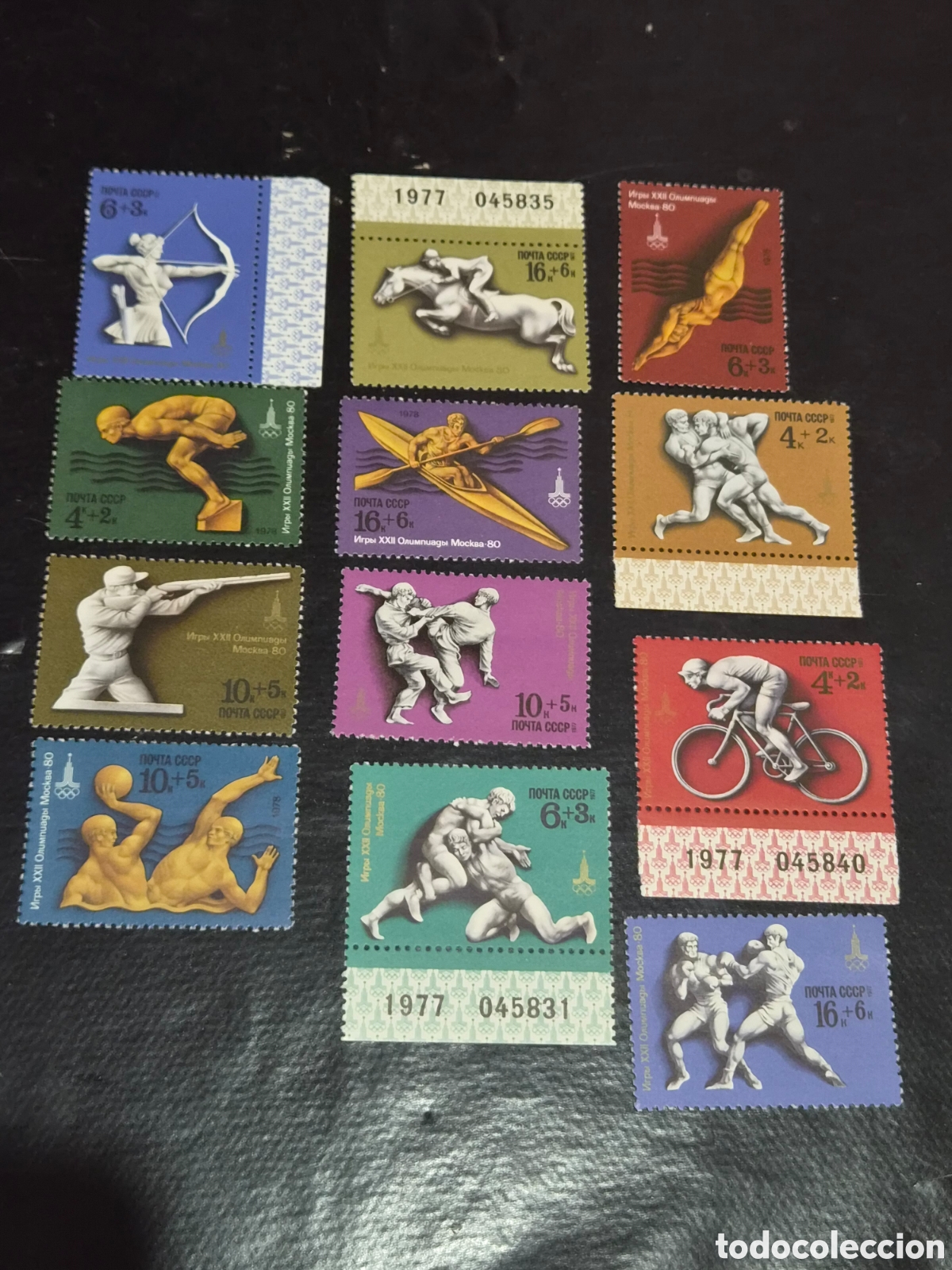 Sellos: Lote 12 sellos URSS 1977 - Serie Preol&iacute;mpica Mosc&uacute; 1980 (MNH - Nuevos)