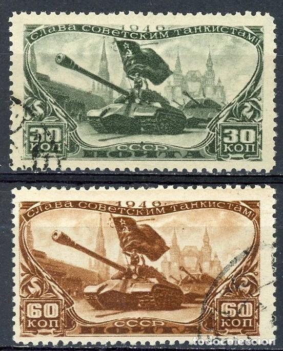 Sellos: Rusia 1946 Ivert 1013/4 - D&iacute;a de la Armada Blindada