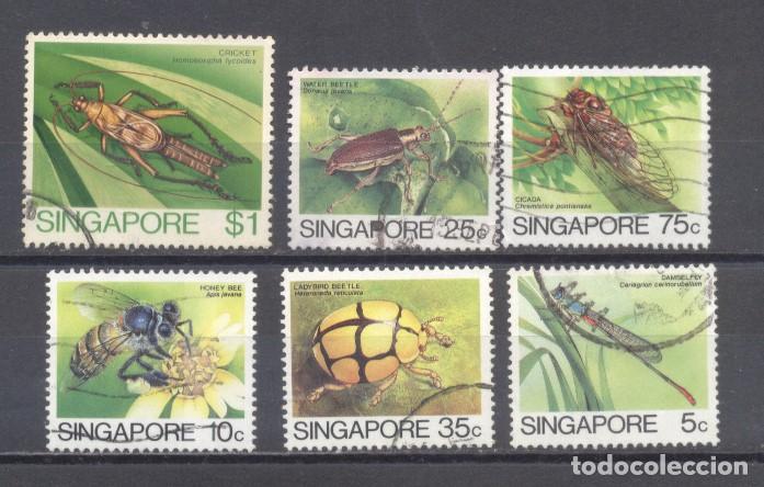 Sellos: Singapur, 1985, lote de 6, inxectos, usados - Foto 1