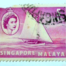 Sellos: SELLO POSTAL SINGAPUR MALAYA 1955 5 C BARCO ,LOMBOK SLOOP , REINA ELIZABETH II. Lote 382227194