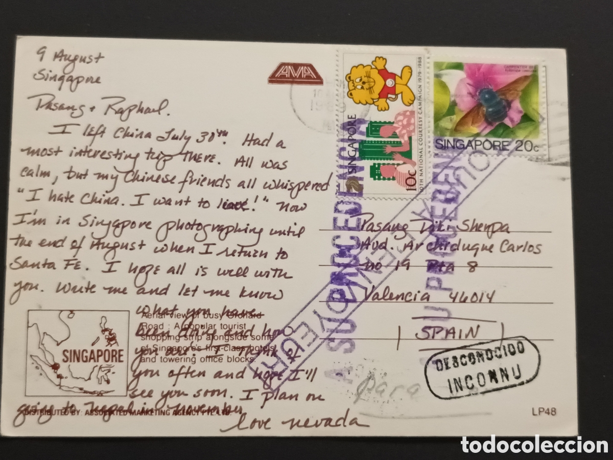 Sellos: SINGAPUR. POSTAL FRANQUEADA Y DEVUELTA A SU PROCEDENCIA. - Foto 1