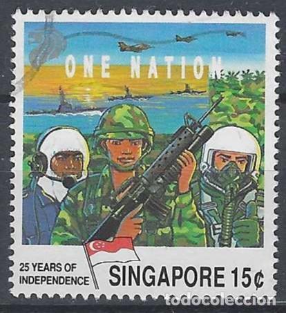 Sellos: SINGAPUR 1990 - 25&ordm; ANIV. DE LA INDEPENDENCIA, EJ&Eacute;RCITO - USADO - Foto 1
