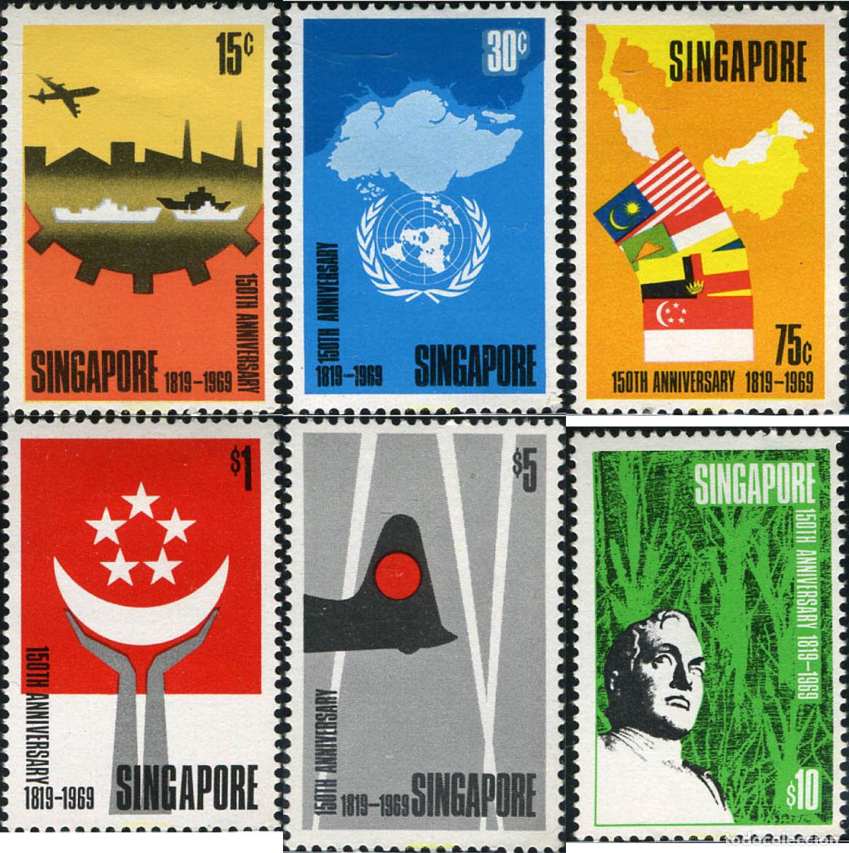 Sellos: 240840 MNH SINGAPUR 1969 150 ANIVERSARIO DE LA FUNDACION DE LA CIUDAD DE SINGAPUR