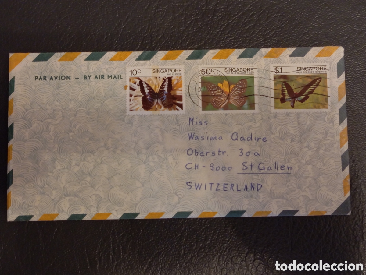 Timbres: Sobre Correo A&eacute;reo Singapur a Suiza (1982) - Serie Mariposas Completa Usada