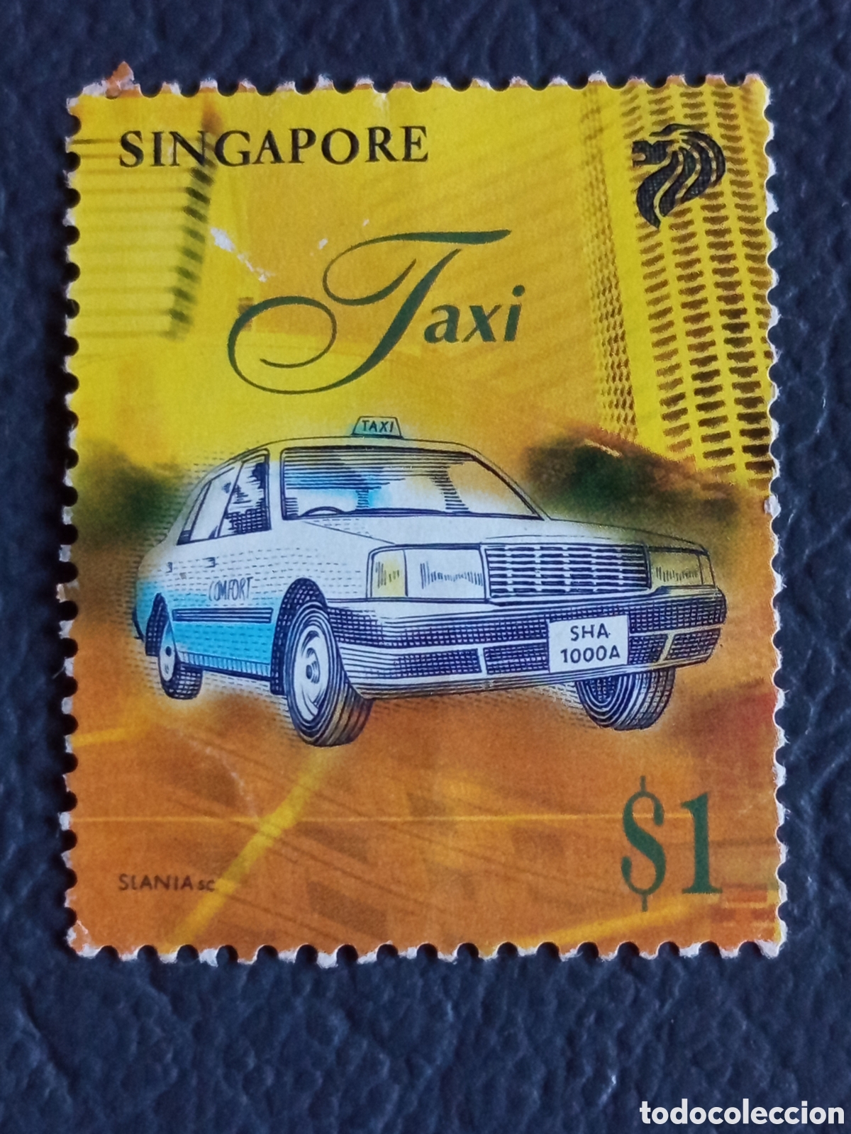 Sellos: Sello Singapur 1996 Transporte P&uacute;blico Taxi Grabado Slania $1 Cat#741 Usado/MH