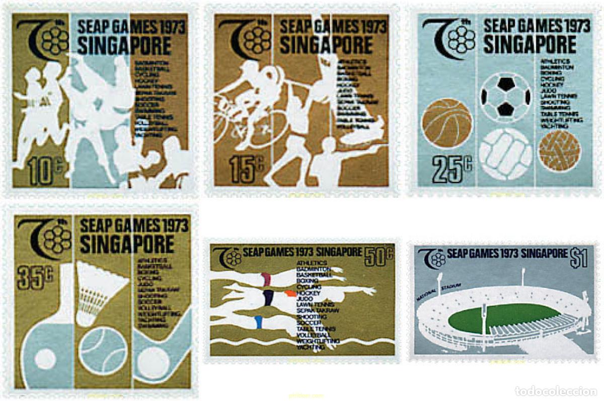 Sellos: 63243 MNH SINGAPUR 1973 7 JUEGOS DE LA PENINSULA DEL SUDESTE ASIATICO