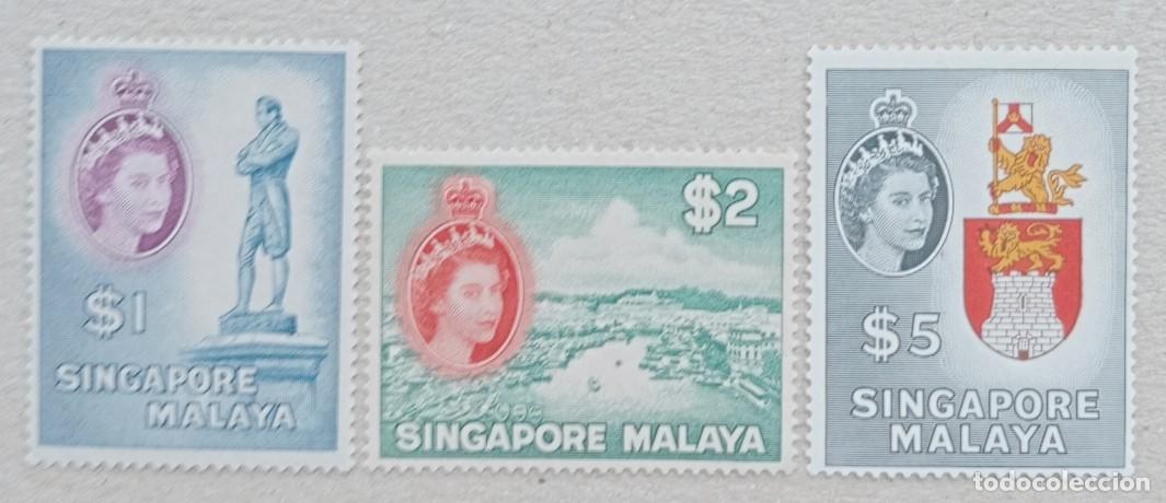 Sellos: 1955. SINGAPUR. 40, 41 y 42. Los tres sellos finales de la serie, los m&aacute;s valiosos. &iexcl;Ocasi&oacute;n! Nuevo