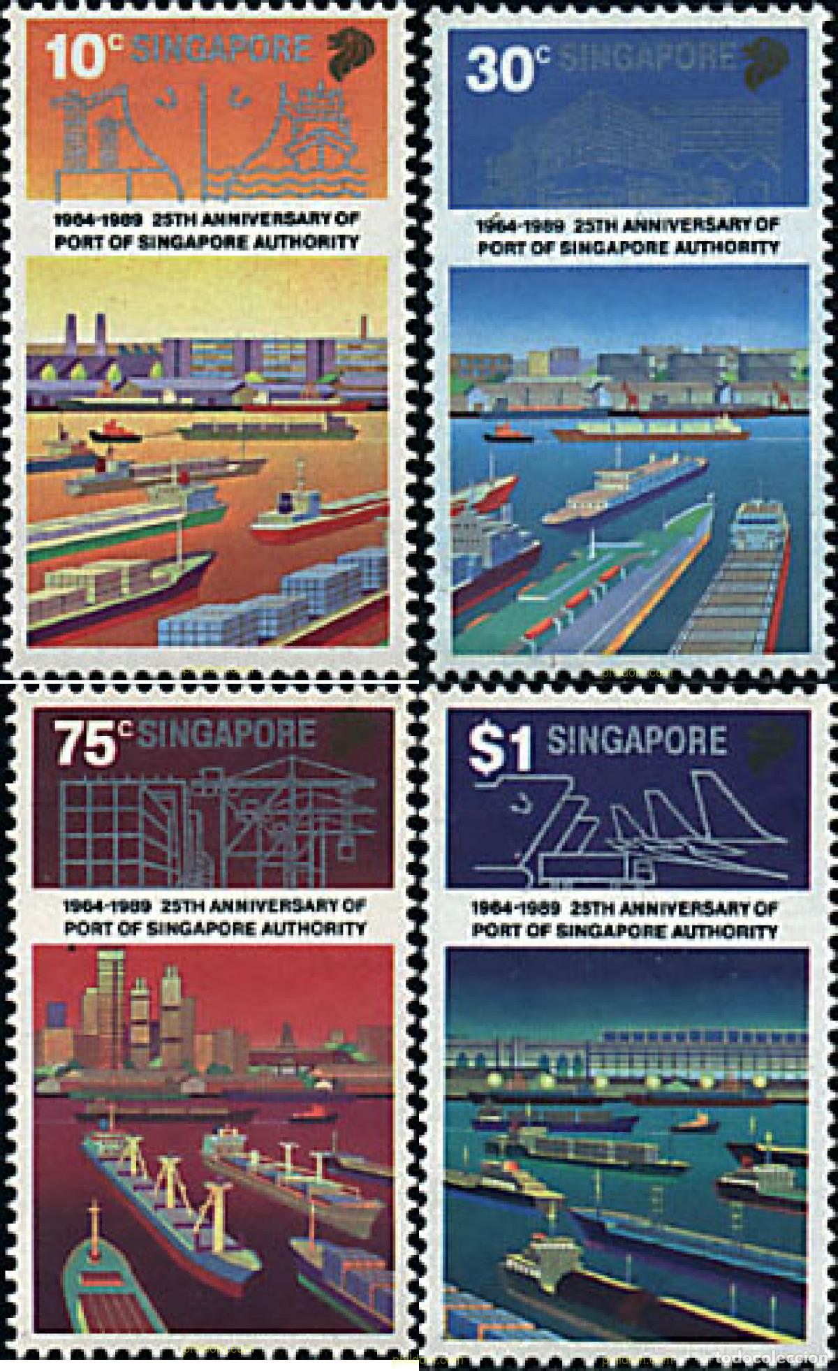 Sellos: 58917 MNH SINGAPUR 1989 25 ANIVERSARIO DE LA AUTORIDAD PORTUARIA