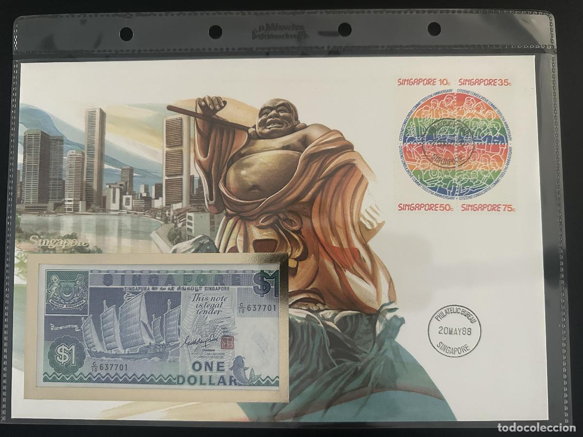 Sellos: Singapur 1988 sobre numism&aacute;tico billete 1 d&oacute;lar sellos nuevo