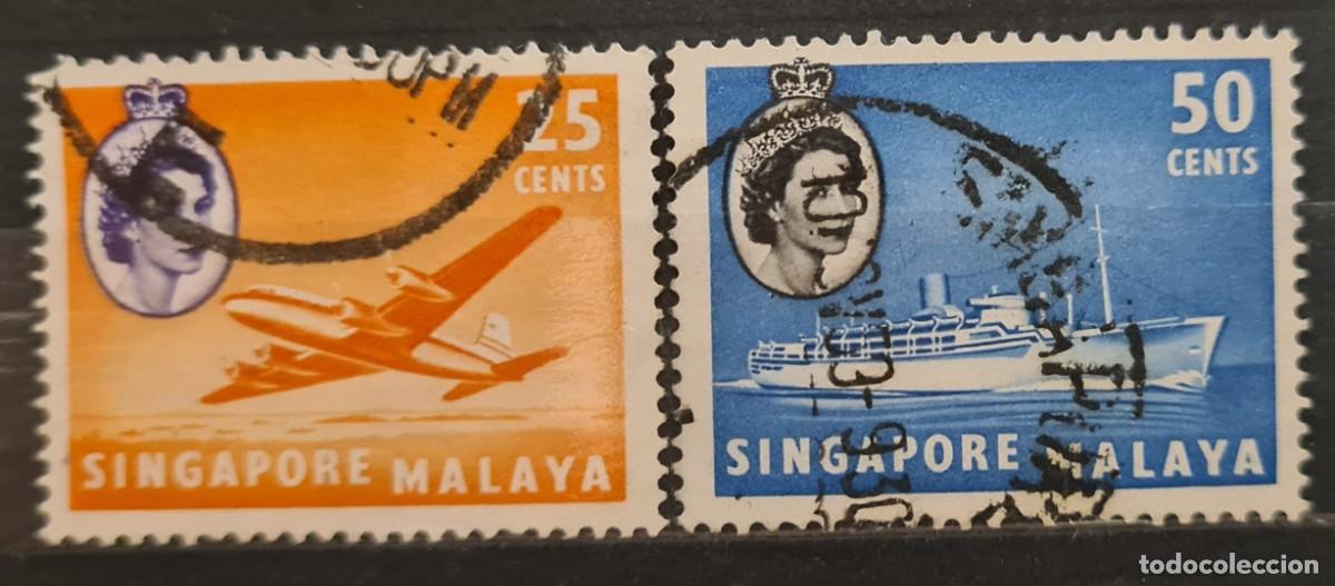 Sellos: Serie de sellos usados de Singapur 1955: Isabel II y sujetos diversos