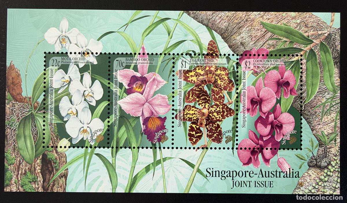 Sellos: Singapur 1998 Mi. Bl. 62 emisi&oacute;n conjunta Australia orqu&iacute;deas flora