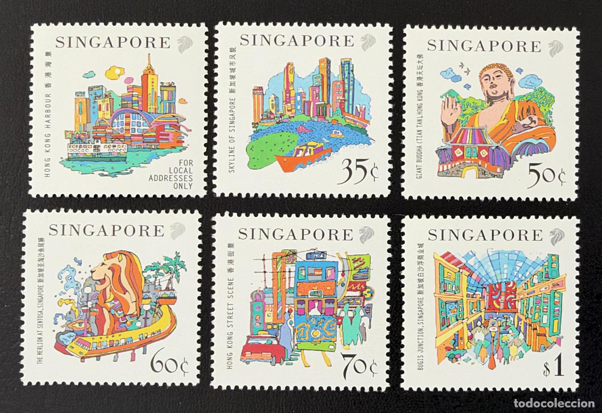 Sellos: Singapur 1999 Mi. 947-952 emisi&oacute;n conjunta Hong Kong Merlion Buda
