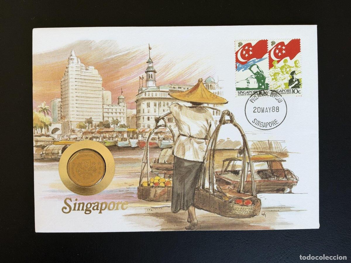 Sellos: Singapur 1988 sobre numism&aacute;tico moneda sellos servicio nacional