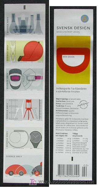 Sellos: SUECIA 2005 DISE&Ntilde;O EN SUECIA CARNET DE 6 SELLOS ADHESIVOS