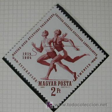 Timbres: HUNGRIA 1964 50 ANIVERSARIO DEL 1er ENCUENTRO ATLETICO CON SUECIA SERIE DE 1 SELLO