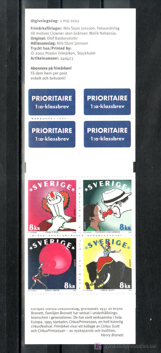 Sellos: suecia 2275c carnet, tema europa, circo, - Foto 1