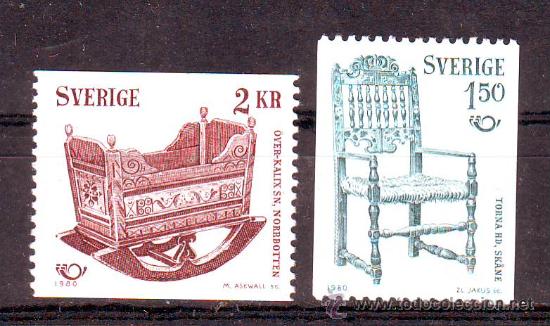 Selos: SUECIA***.1980.ANTIGUEDADES.YVERT NR.1097/1098.2 VALORES NUEVOS SIN FIJASELLOS.