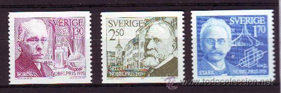 Selos: SUECIA***.1979.PREMIOS NOBEL.PERSONALIDADES.YVERT NR.1075/1077.3 VALORES NUEVOS SIN FIJASELLOS.