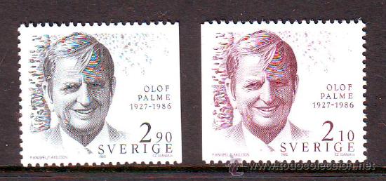 Briefmarken: SUECIA***.1986.OLOF PALME.YVERT:1366a.2 SELLOS NUEVOS SIN FIJASELLOS GRABADOS POR SLANIA.