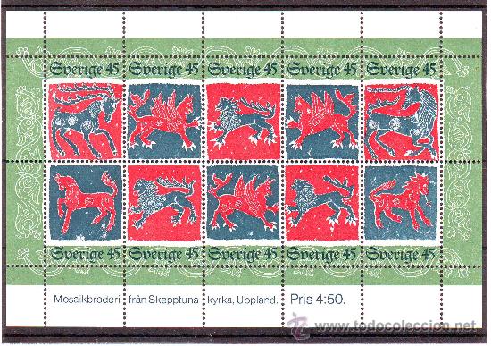 Briefmarken: SUECIA***.1974.ANIMALES DE FABULA.HOJA BLOQUE NR.6 YVERT:849/859 SIN FIJASELLOS.V CATALOGO:13,00 EUR