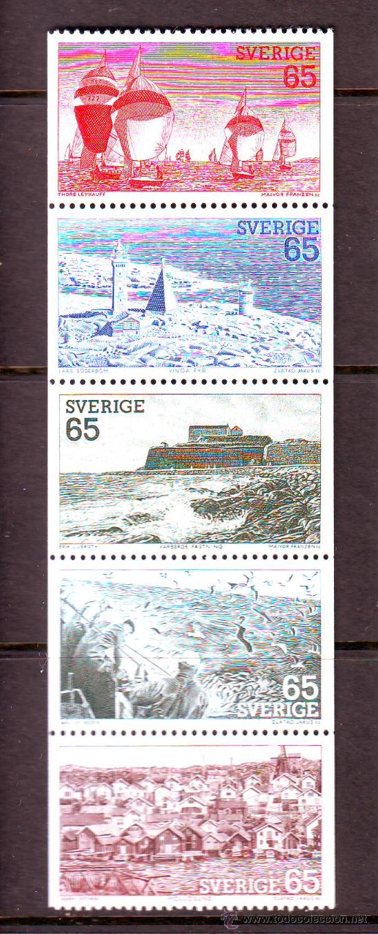 Sellos: SUECIA***.1974.NATURALEZA.PLAYAS. TURISMO.YVERT NR.833/837.5 VALORES NUEVOS SIN FIJASELLOS.