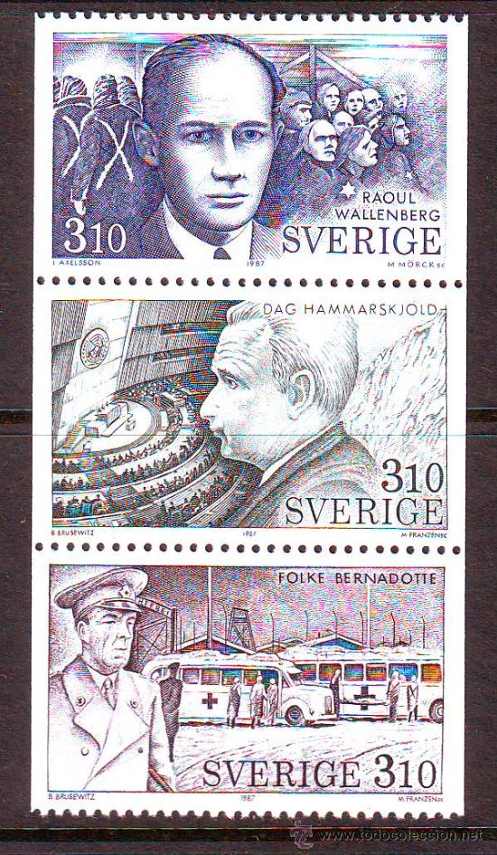 Sellos: SUECIA***.1987.PERSONALIDADES AL SERVICIO DE LA HUMANIDAD.YVERT NR.1425/1427.3 VALORES NUEVOS