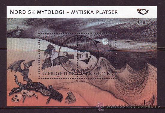 Timbres: SUECIA****.2008.MITOLOGIA SUECA.HOJA BLOQUE.MATASELLOS FAVOR.