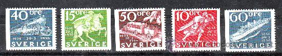 Timbres: SUECIA***.1966.TRANSPORTE CORREO TRENES.CARTERO.5 VALORES NUEVOS SIN FIJASELLOS.