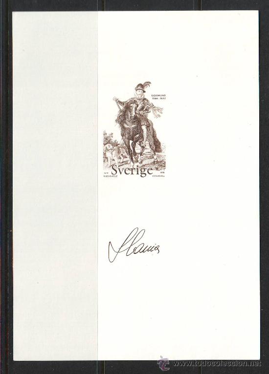 Sellos: SLANIA /SUECIA****.1998.REY SIGISMUND.PRUEBA EN BLANCO Y MARRON.AUTOGRAFO IMPRESO.
