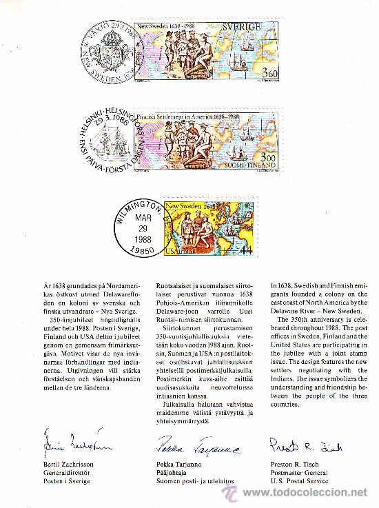 Briefmarken: NUEVA SUECIA***1988.EMISION CONJUNTA:SUECIA/FINLANDIA/U.S.A..BARCOS.MAPAS.DESCUBRIMIENTO.