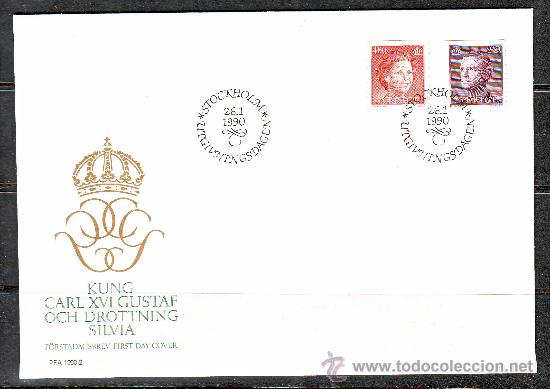 Briefmarken: SLANIA /SUECIA***1990.FAMILIA REAL.EL REY Y LA REINA.SOBRE PRIMER DIA.