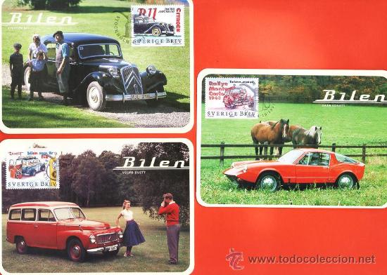 Timbres: suecia - automoviles / coches - marcas famosas - 6 tarjetas maximas / max - ver foto - a&ntilde;o 1997