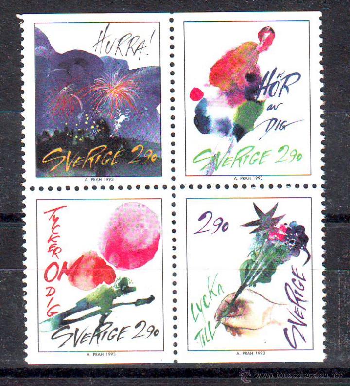 Timbres: SUECIA.A&Ntilde;O 1993.FIESTAS.4 VALORES USADOS EN BLOQUE.