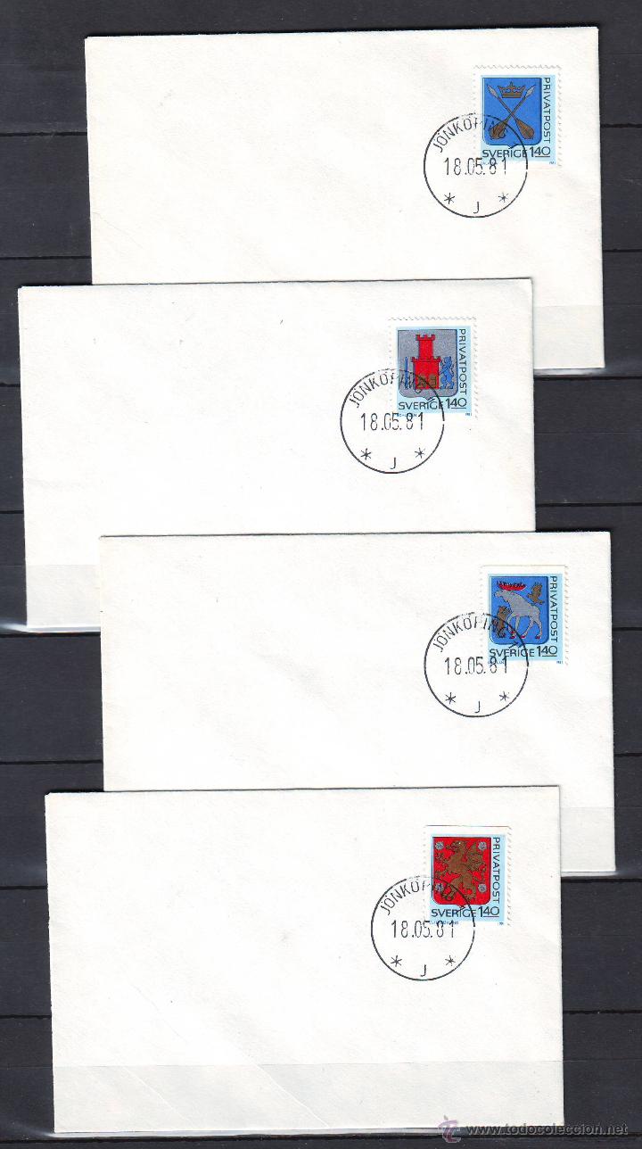 Timbres: SUECIA.A&Ntilde;O 1981.ESCUDOS.4 SOBRES.BONITO MATASELLOS.