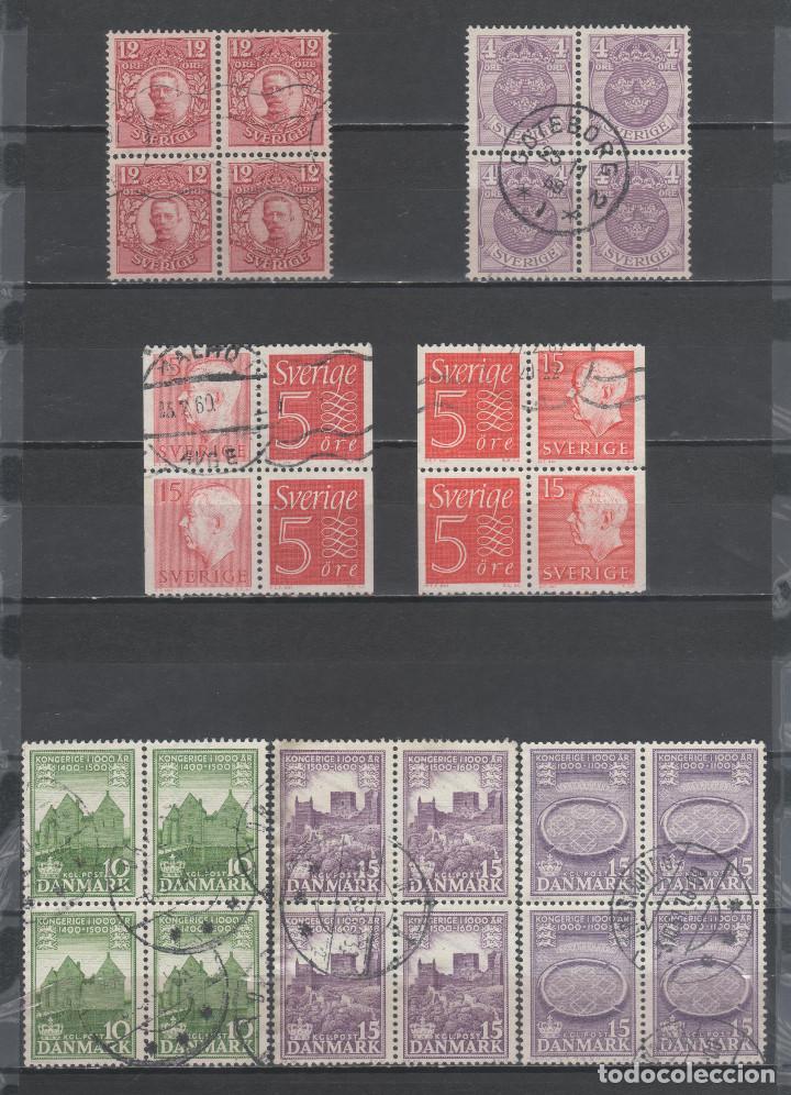 Briefmarken: LOTE DE 7 BLOQUES DE 4 DE SELLOS USADOS DE -SUECIA-, TODOS DIFERENTES, EN BUEN ESTADO