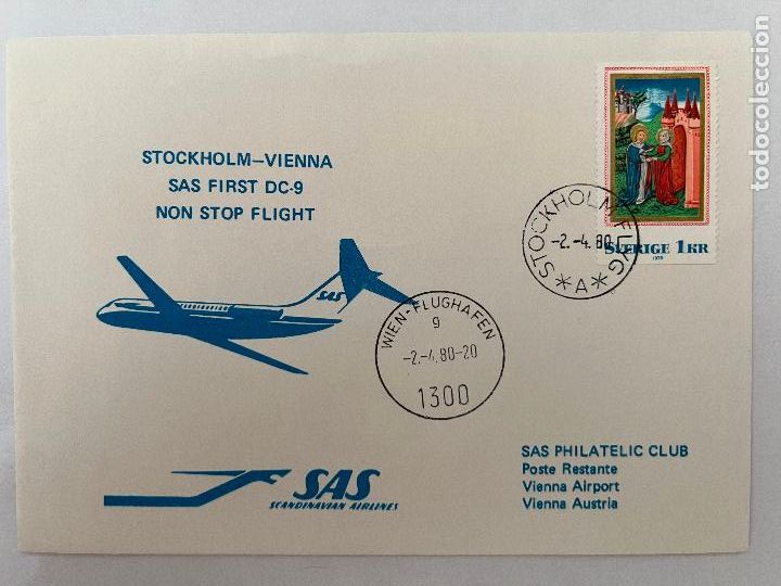 Timbres: CORREO AEREO. 1980. SAS FIRST DC-9. STOCKHOLM-VIENA