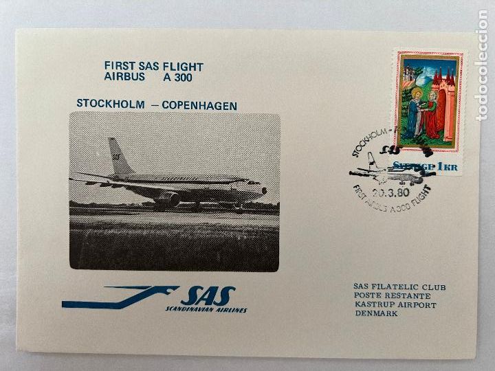 Timbres: CORREO AEREO. 1980. FIRST SAS FLIGHT. AIRBUS A300. STOCKHOLM-COPENHAGEN