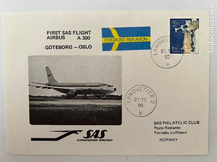 Timbres: CORREO AEREO. 1980. FIRST SAS FLIGHT. AIRBUS A300. G&Ouml;TEBORG-OSLO