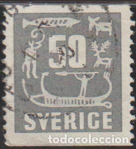 Sellos: Suecia 1954 Scott 468 Sello &ordm; Arte Pintura Rupestre Barcos Michel 396 Yvert 389 Sweden Stamp Timbre