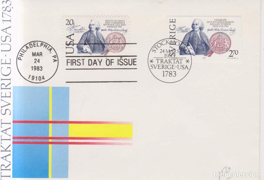 Sellos: Suecia 1983 FDC SPD 2o Centenario Tratado Suecia Estador unidos (E3270)