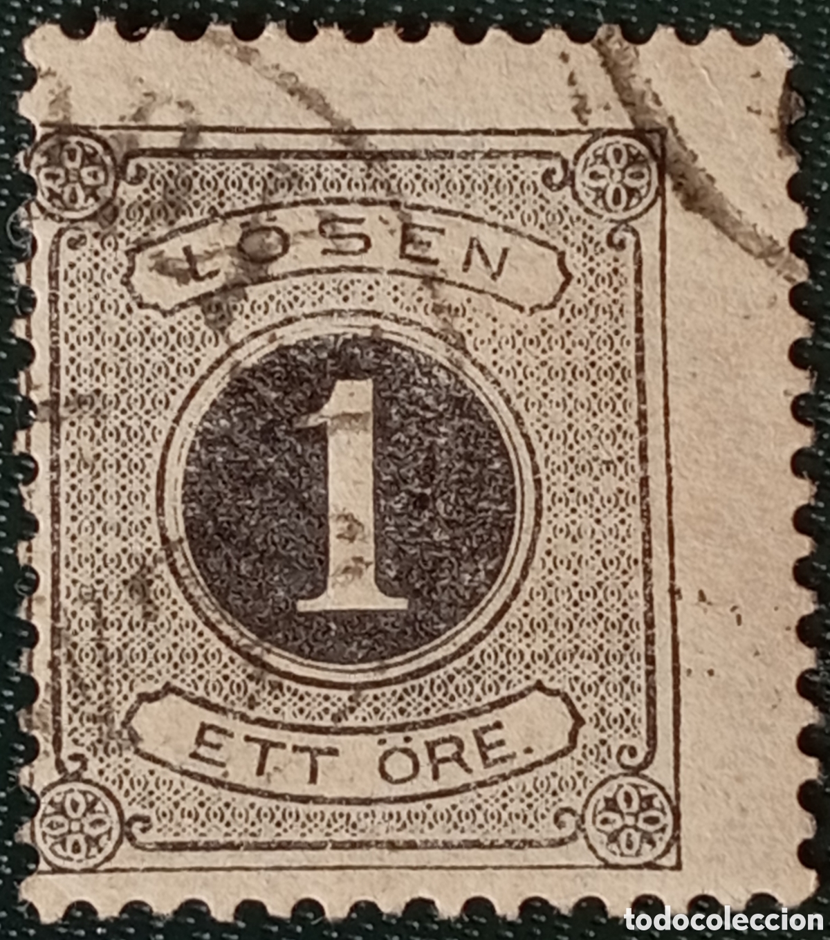 Selos: Sello Suecia 1874 - Tasa (L&ouml;sen) 1 &Ouml;re Negro - Scott #J1 / Facit #L1 Alto Valor CV