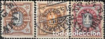 Sellos: SUECIA-SELLOS A&Ntilde;OS 1892-CIFRAS-USADOS-DENTADO 13