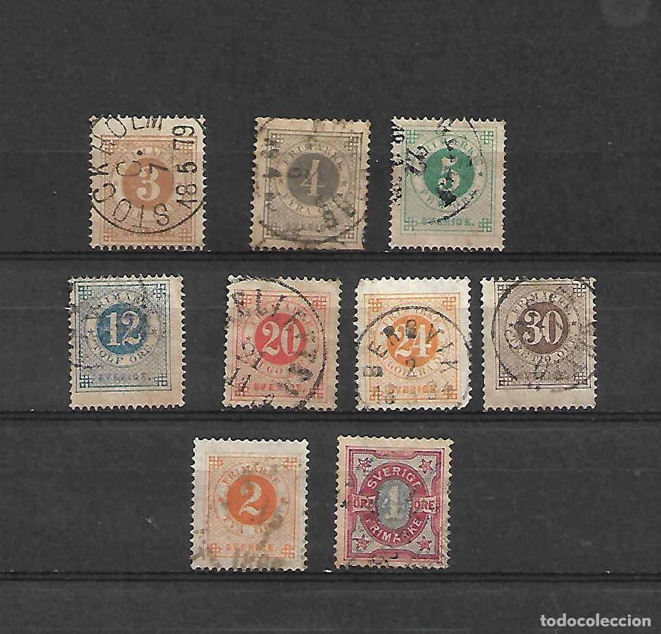 Sellos: 9 sellos de CIFRAS (Cl&aacute;sicos), de Suecia . sellos a&ntilde;os 1886/99