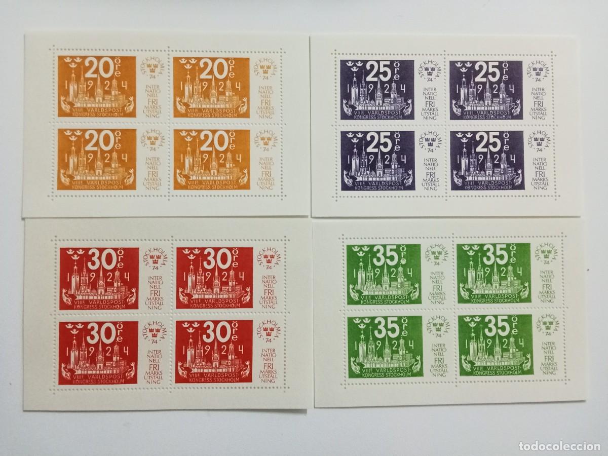Sellos: SUECIA, ESTOCOLMO, A&Ntilde;O 1924/1974, SERIE COMPLETA DE CUATRO HOJITAS**MNH DEL SERVICIO POSTAL