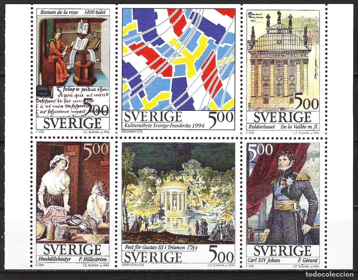 Sellos: Suecia 1994 - Mi HB 218 - YT 1794 a 1799 - Intercambio cultural Suecia-Francia - MNH**