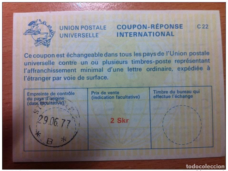 Stamps: Suecia 2 Skr 29.06.1977 UPU Uni&oacute;n Postal INTERNACIONAL CUP&Oacute;N-RESPUESTA C22 C 22