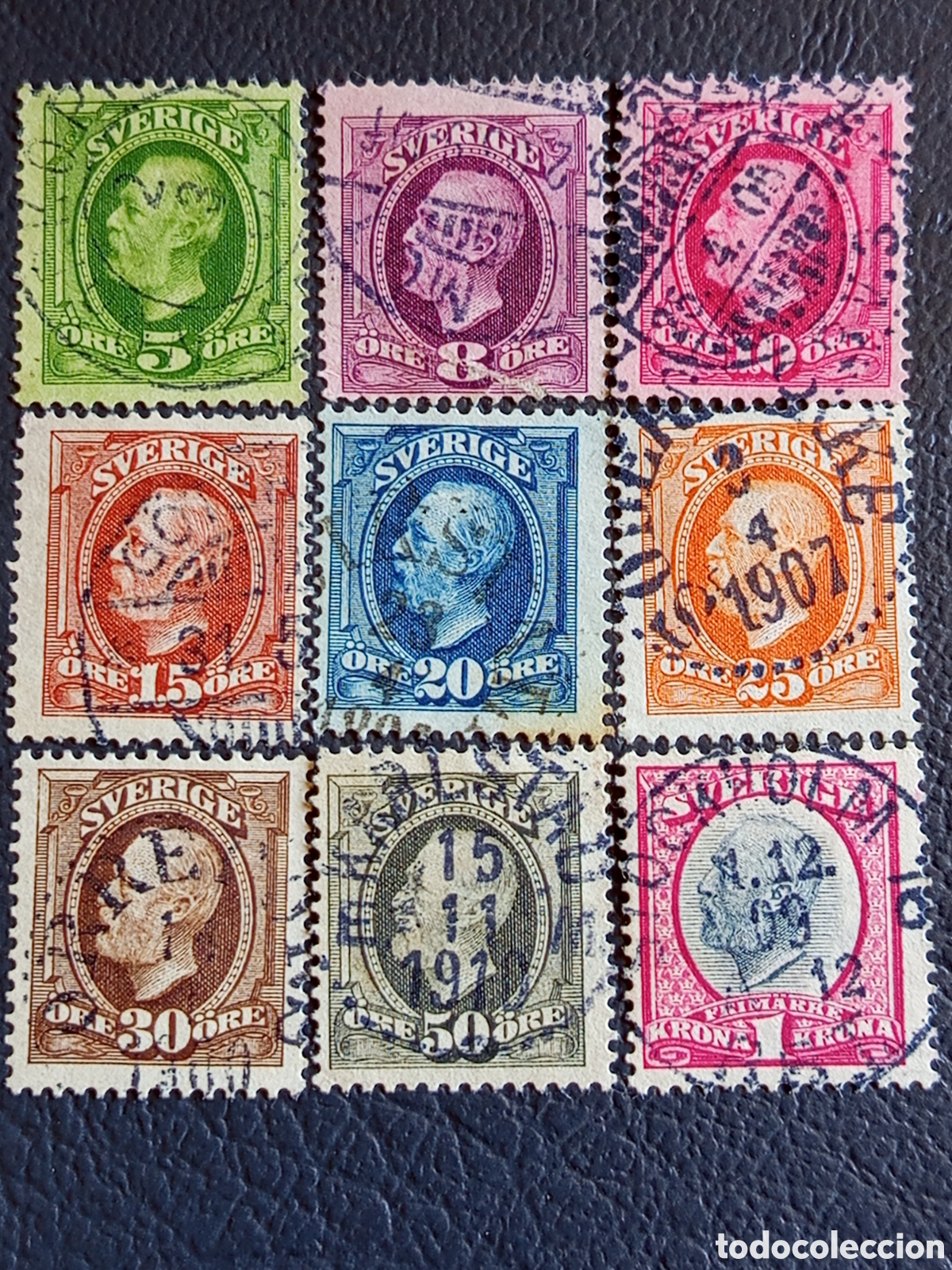 Sellos: Suecia 1891-1904 - Rey Oscar II - Serie 9 valores - Michel 41/49 - Usado