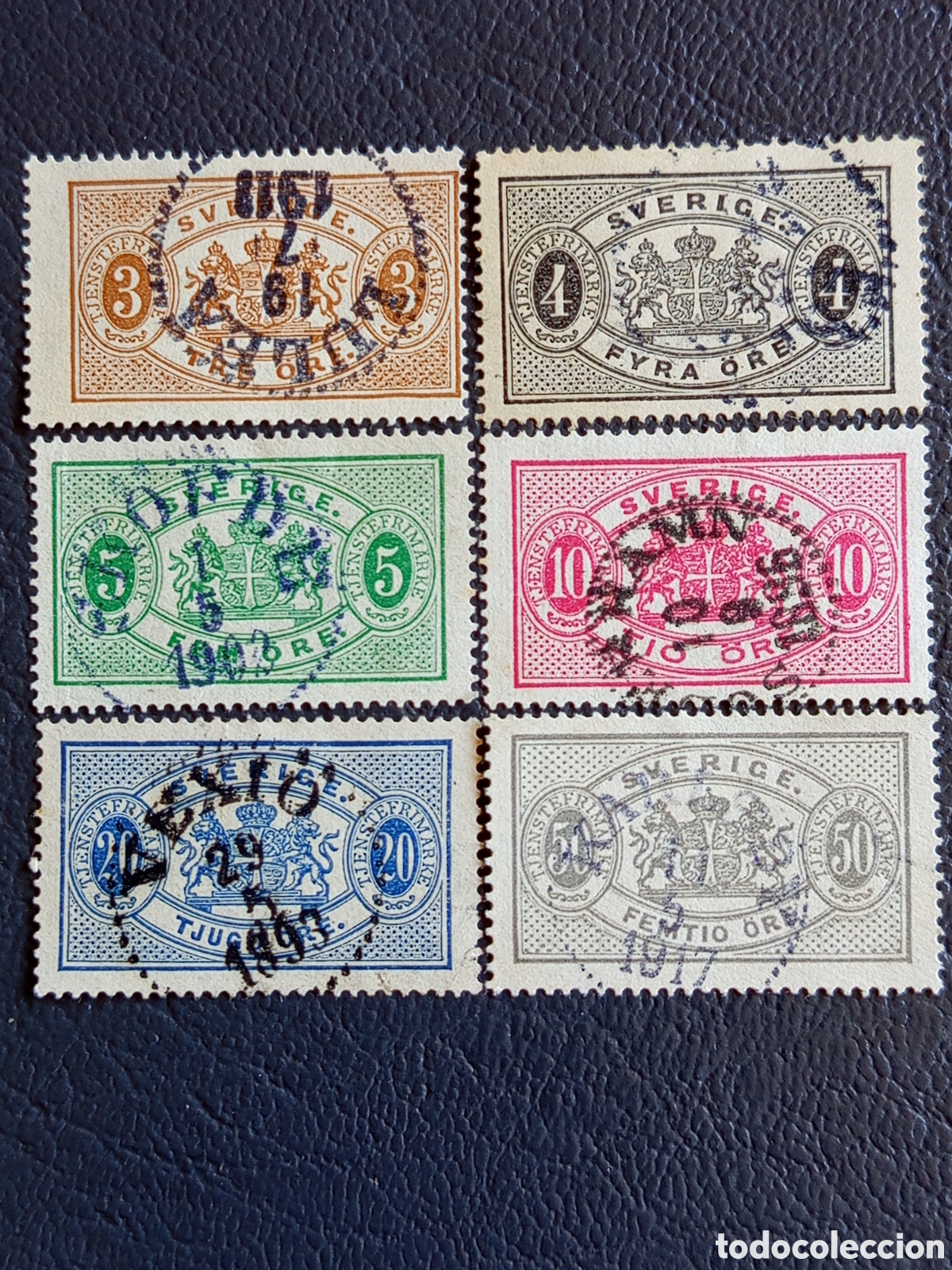Sellos: Suecia 1874-98 - Sellos Oficiales &rdquo;Tjenstefrimarke&rdquo; Escudo Armas - Scott O1/O8 - Usado