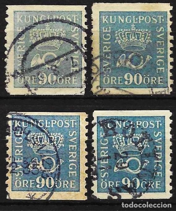 Sellos: Suecia 1925 - Mi 200 I WA - YT 201 - Corona y el cuerno postal ( 4 tonos de azul )