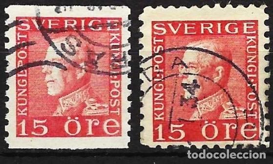 Sellos: Suecia 1925 - Mi 179 I WA & 179 I WB - YT 196 & 196a - El rey Gustavo V